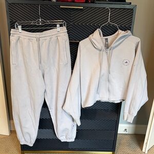 adidas Stella McCartney Light Gray Drawstring Joggers and Cropped Hoodie